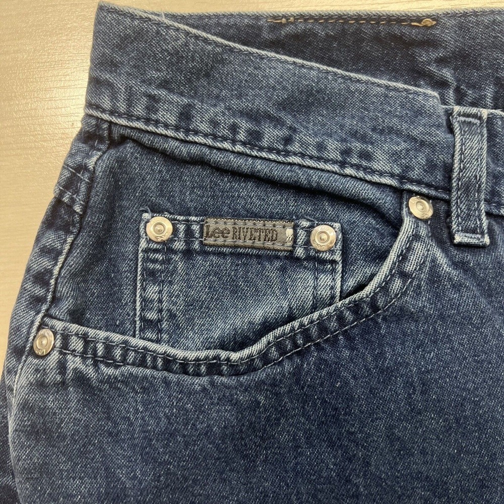 Vintage Lee Riveted Baggy Jeans Womens 14 Blue Mom Jeans High Waist USA MADE - Picture 2 of 14